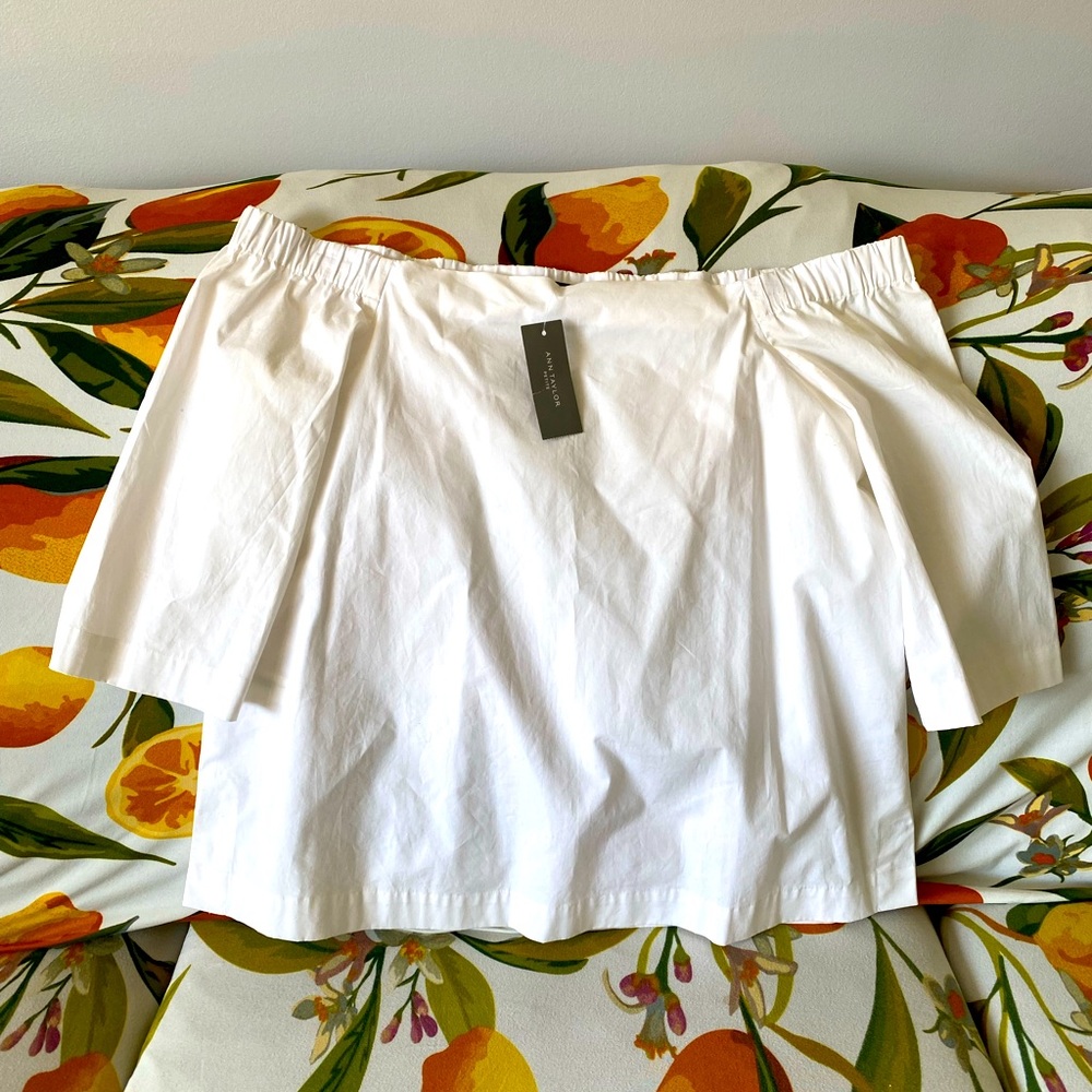 NWT White Boho Ann Taylor Petite Off-Shoulder Blouse